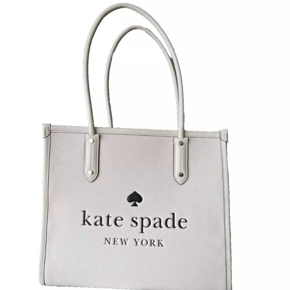 Kate Spade Women Parchment Embossed Logo Pebbled Leather Tote NWT 399$ - Ivory - Picture 3 of 7